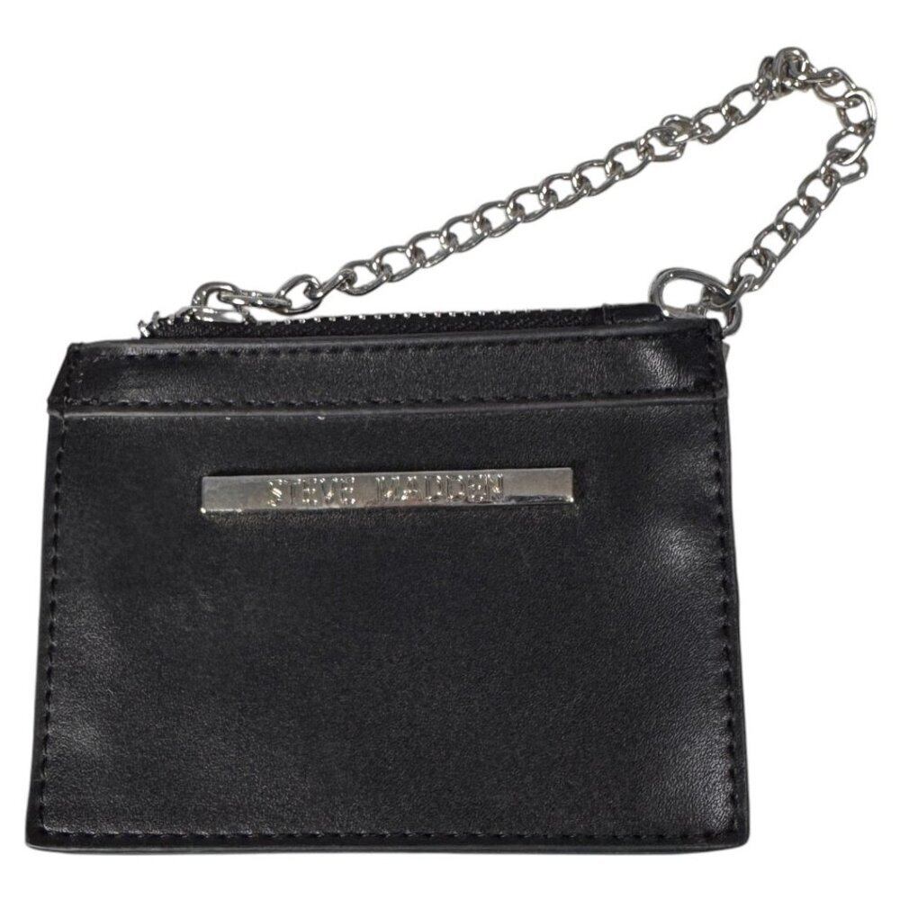 Steve Madden Black Faux Leather Wristlet Pouch Wallet change card holder